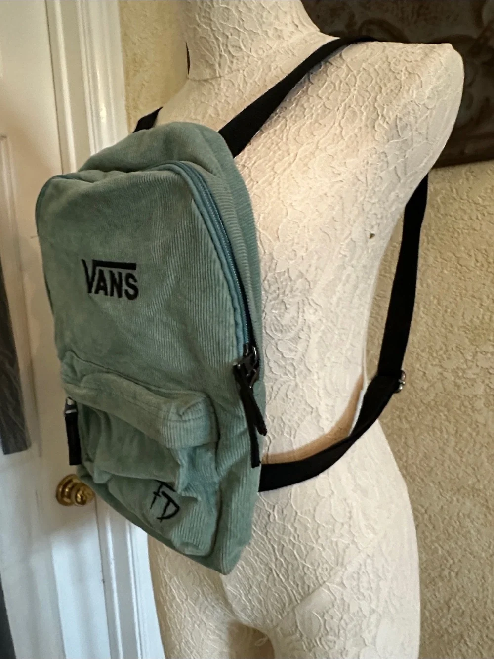Vans Corduroy Backpack in Sage Green with Black Logo